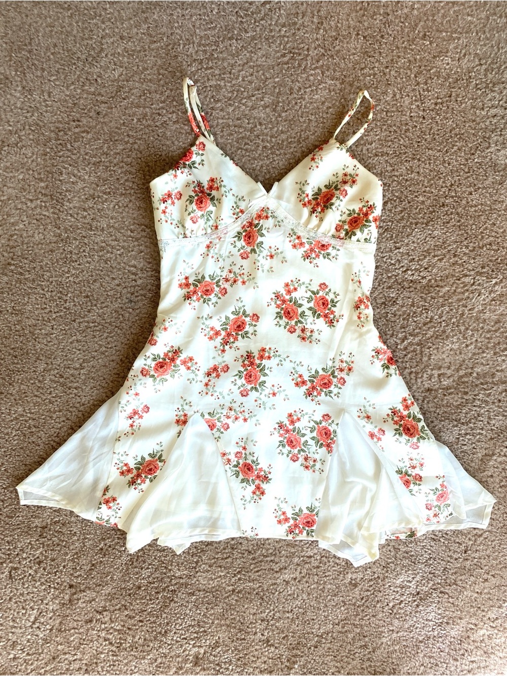 Barely Worn Forever 21 White Floral Mini Dress with Pink Roses